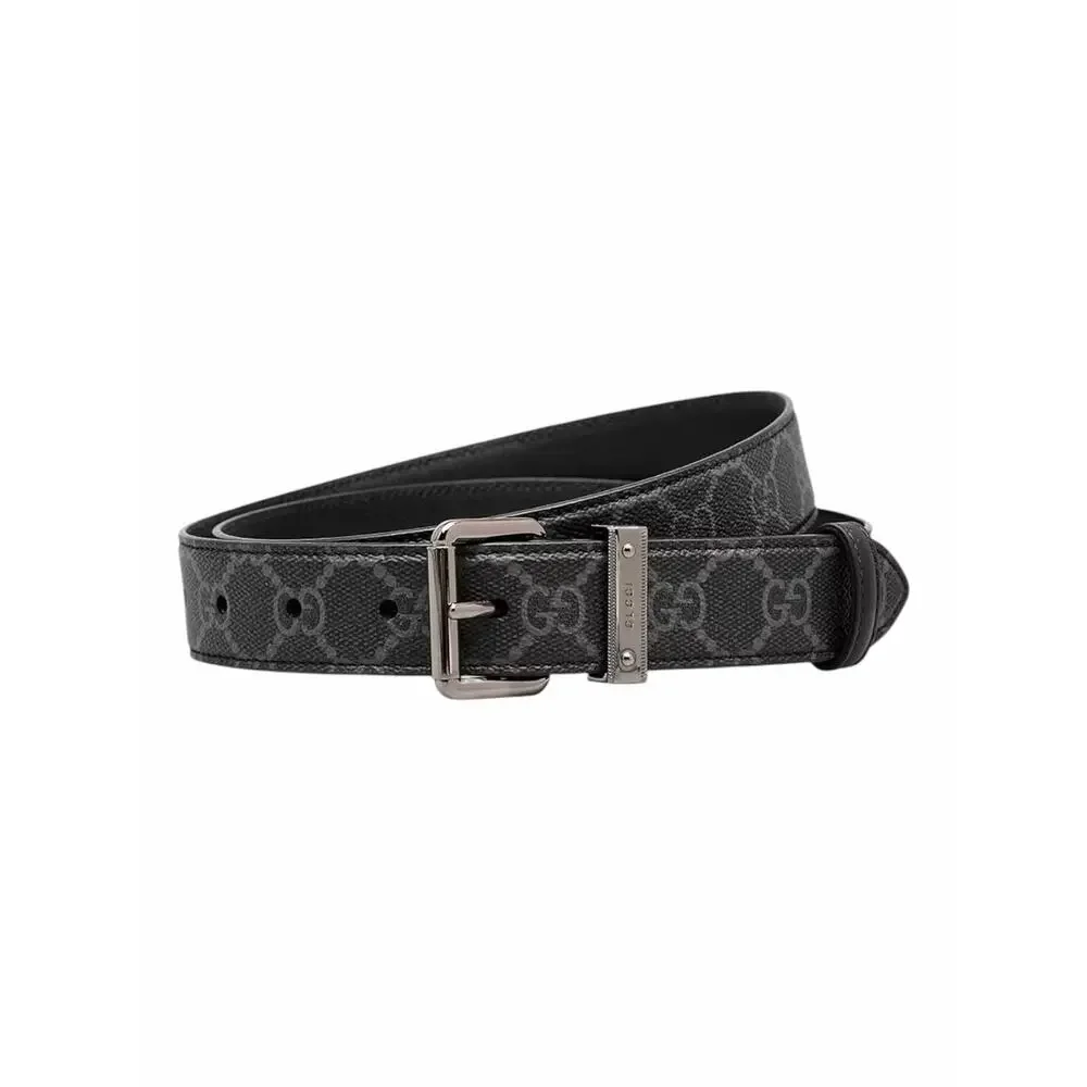 Gucci Square Buckle GG Emblem Belt Black Gray Men Size 105cm/42